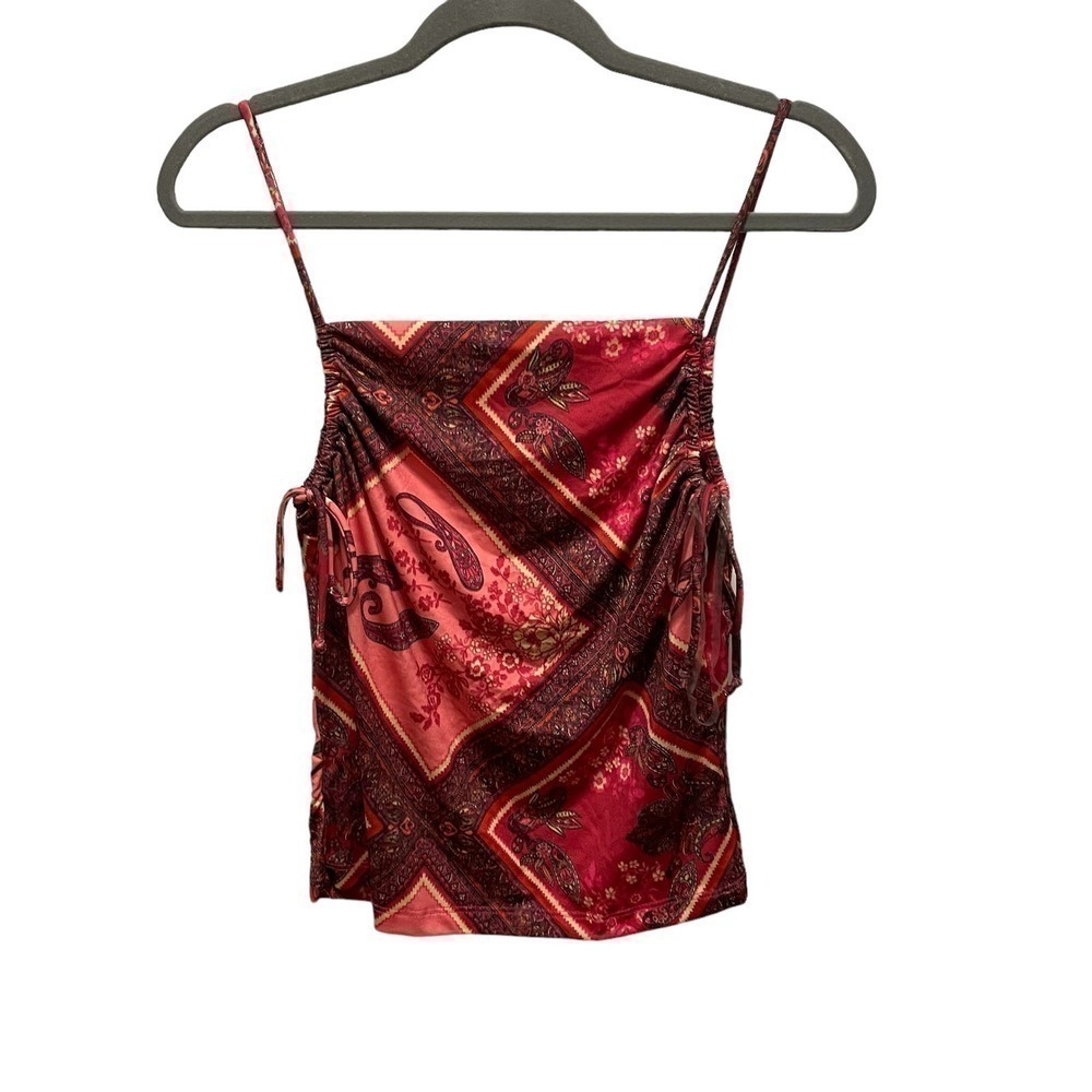 Crop Top Ruched Sides Multi Color Coral Tropical Ginger G Stretch  Sizes S, M, L